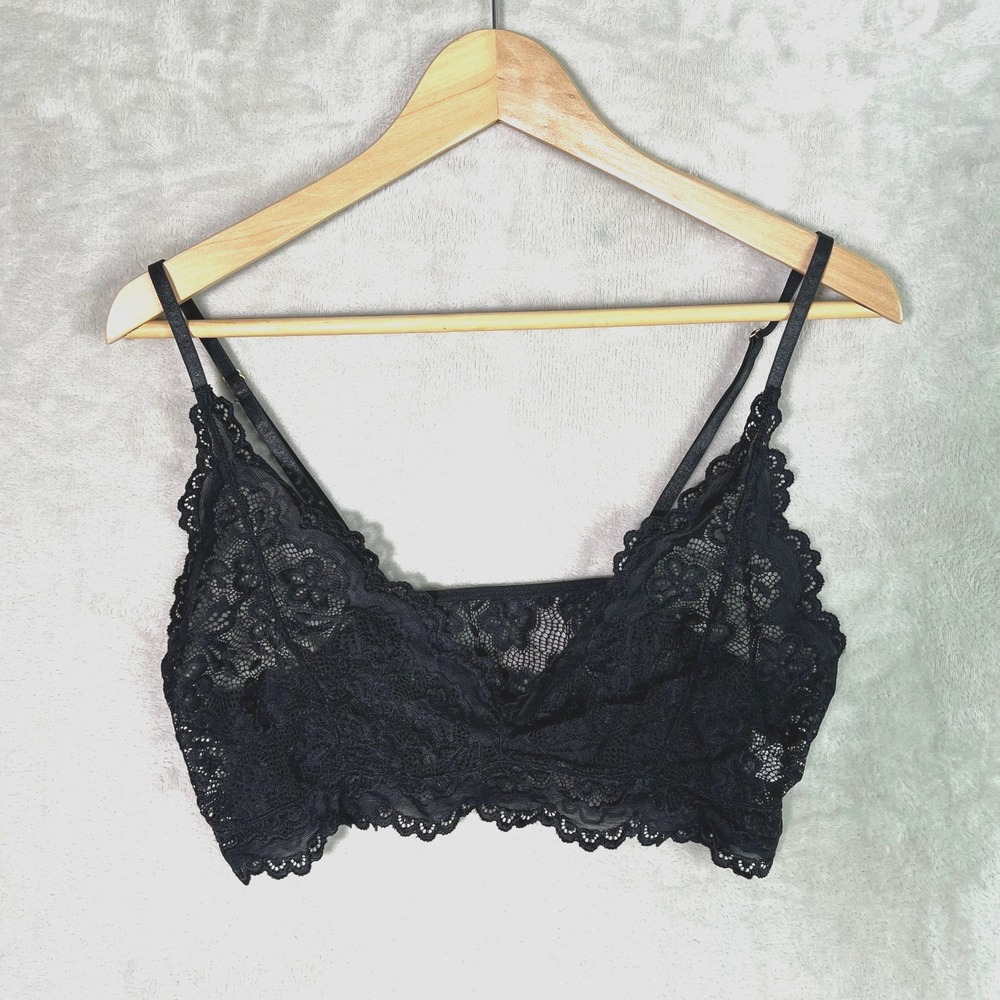 Black Sheer Lace Bralette M/L Witchy Goth Romantic Lingerie Top‎ Festival Sexy